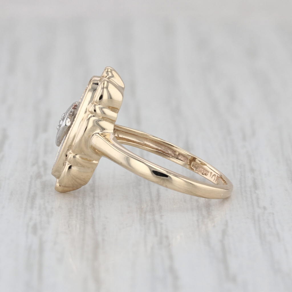 Rayed Quartz Diamond Signet Ring 10k Yellow Gold Size 4 Vintage