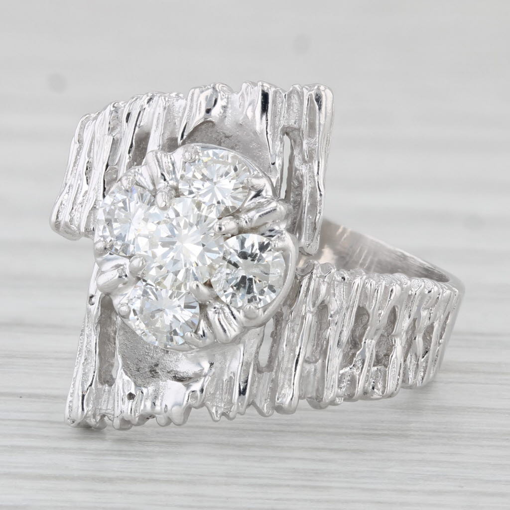 Light Gray 0.83ctw Diamond Cluster Bypass Ring 14k White Gold Size 7