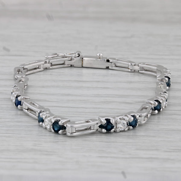 1.70ctw Blue Sapphire Diamond Bracelet 18k White Gold 6.25"