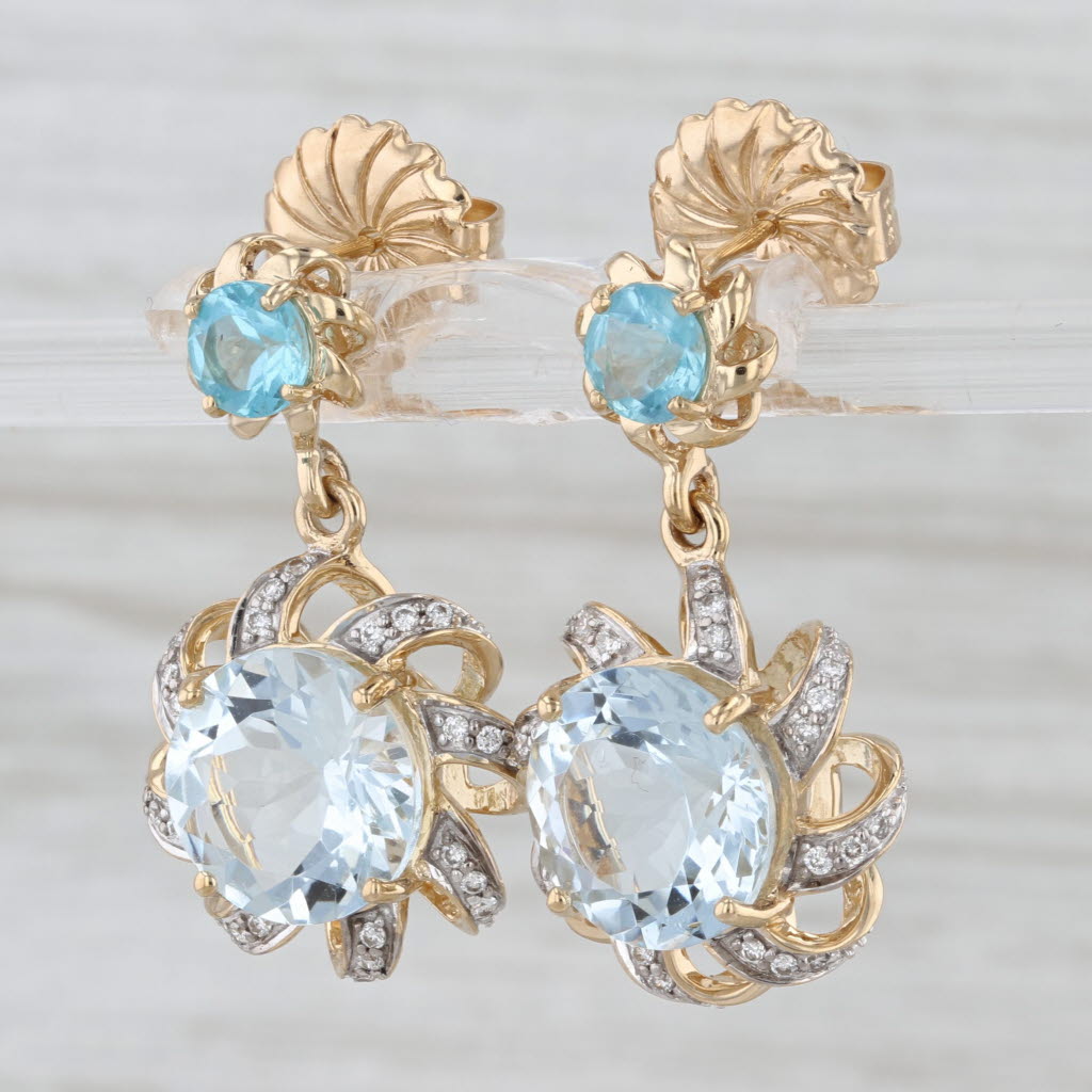 7.57ctw Aquamarine Apatite Diamond Dangle Earrings 14k Yellow Gold Drops