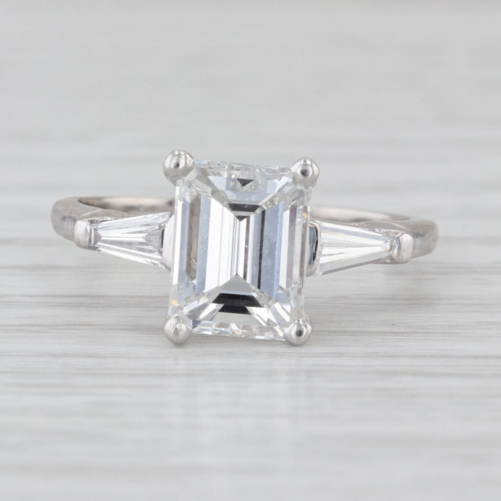 2.32ctw GIA Emerald Cut Diamond Engagement Ring Platinum Size 6.25