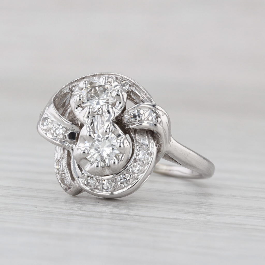 Vintage 0.62ctw Diamond Note Ring 14k White Gold Size 7