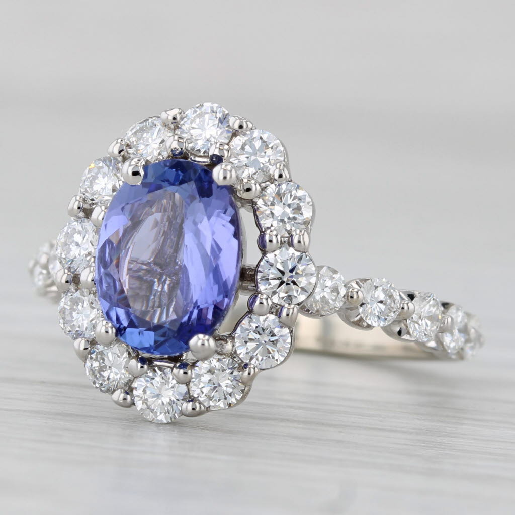 Light Gray 3.10ctw Oval Tanzanite Diamond Halo Ring 14k White Gold Size 6.75