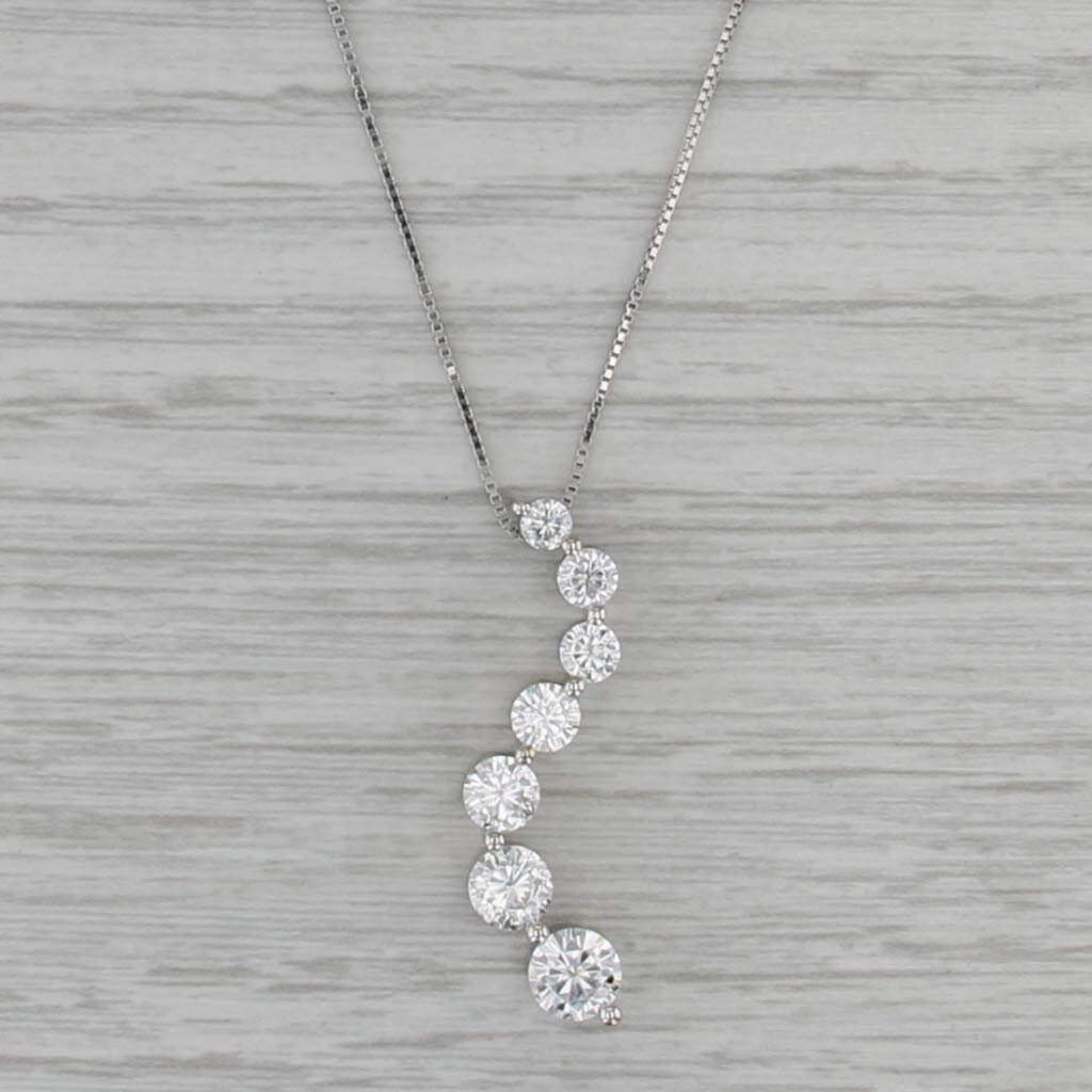 1.86ctw Graduated Moissanite Journey Pendant Necklace 14k Gold 18" Box Chain