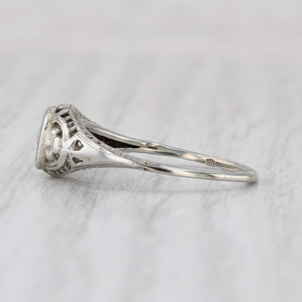 Art Deco Diamond Solitaire Filigree Engagement Ring 18k White Gold Size 5.75