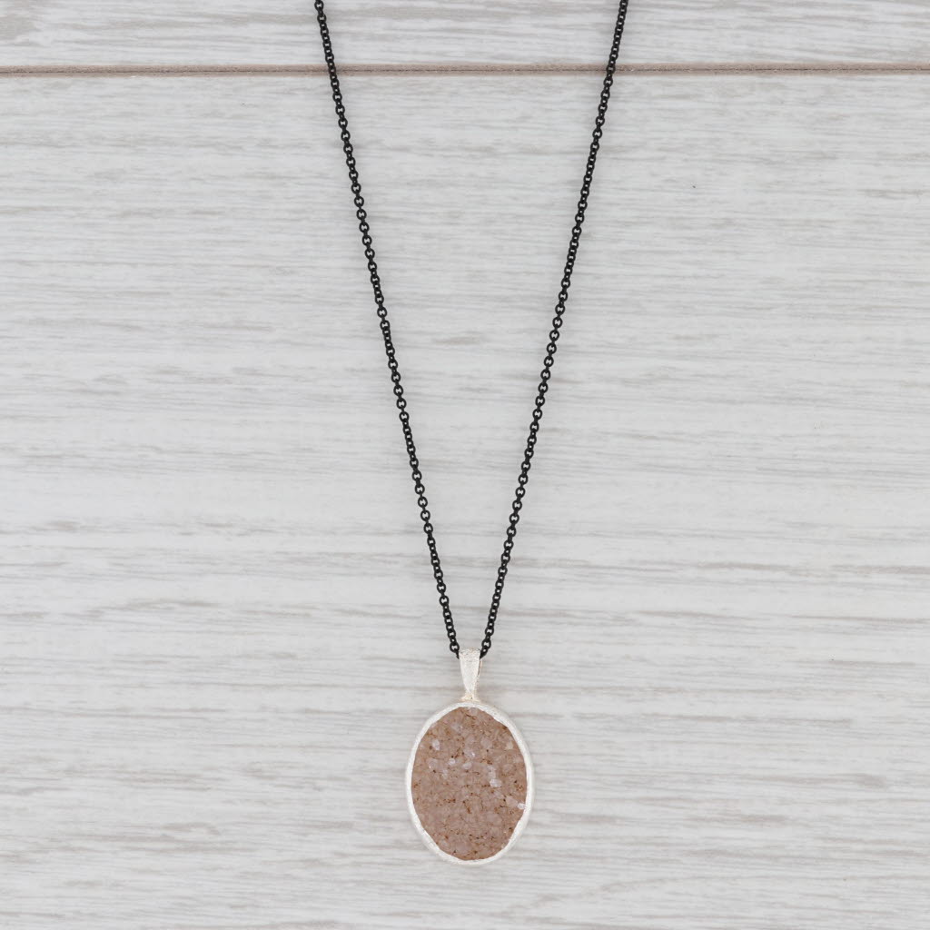New Nina Wynn Bella Druzy Quartz Pendant Necklace Sterling Silver 16-18"