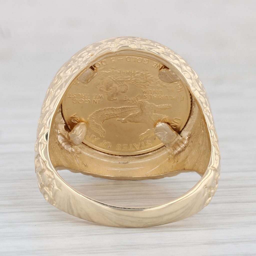 Light Gray 1989 1/10ozt 5 Dollar American Eagle Coin Ring 14k 22k Yellow Gold Signet Sz 10