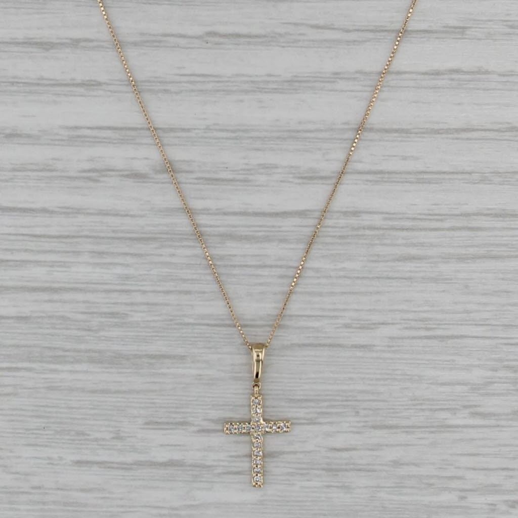 Diamond Cross Pendant Necklace 10k Yellow Gold 20.5" Box Chain
