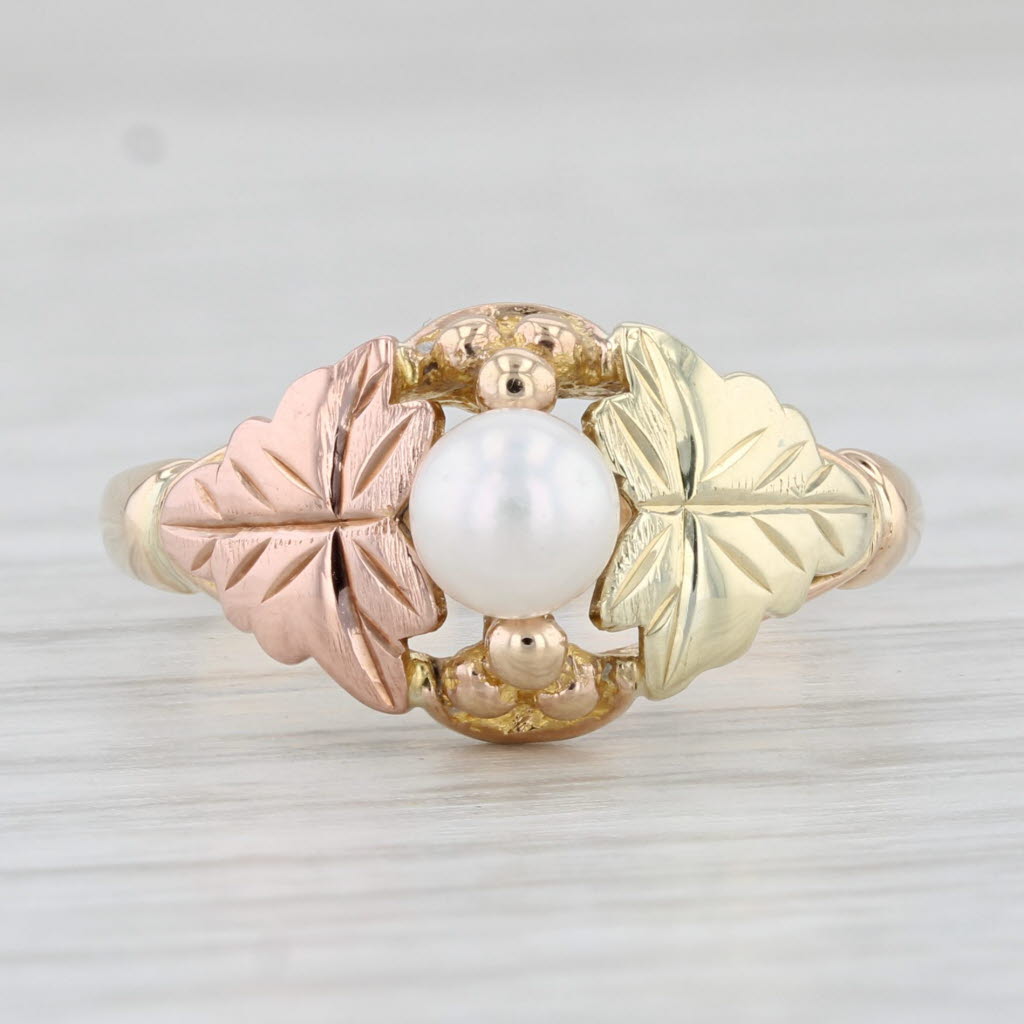 Light Gray Cultured Pearl Solitaire Flower Ring 10k Gold Size 6 Landstroms Black Hills Gold