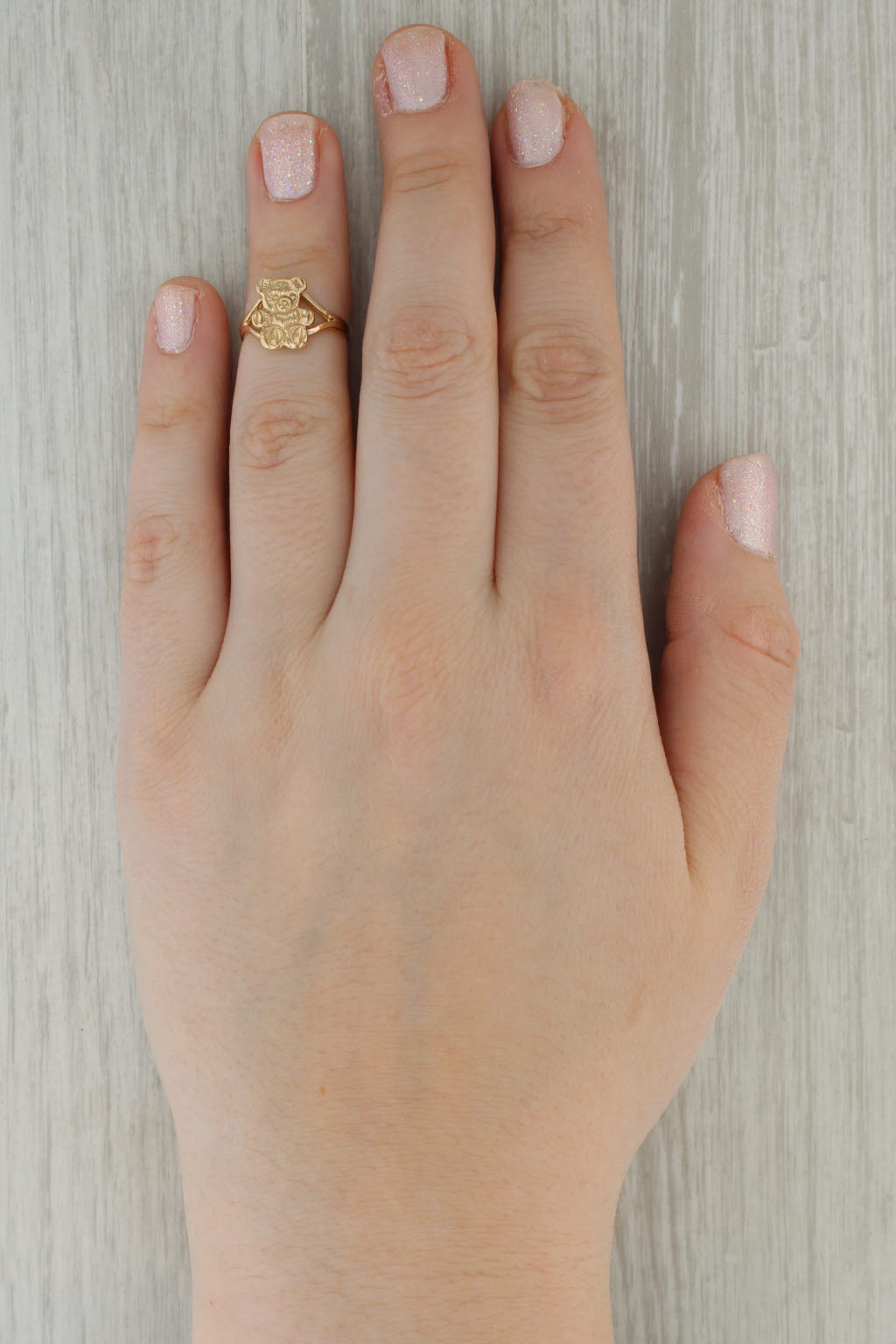 Rosy Brown Teddy Bear Ring 10k Yellow Gold Size 4.75