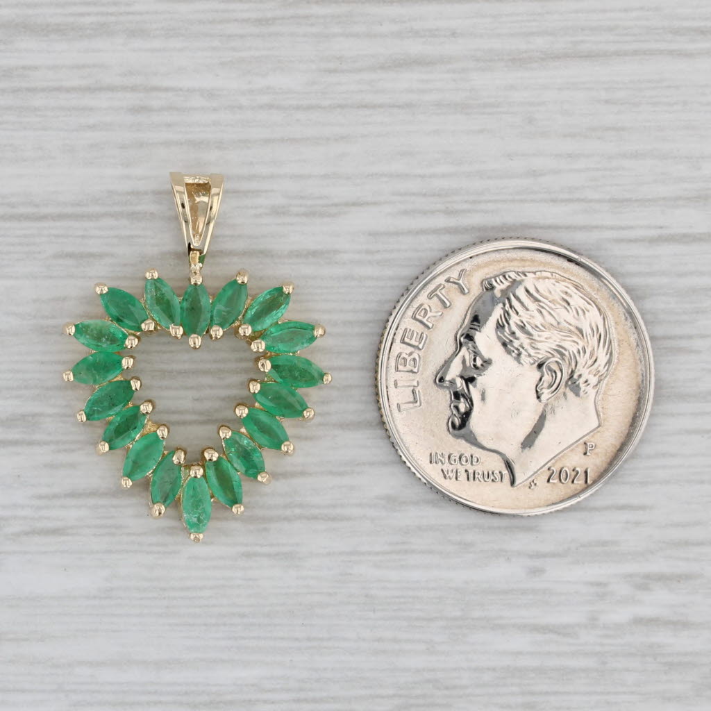 Gray 1.36ctw Emerald Open Heart Pendant 10k Yellow Gold