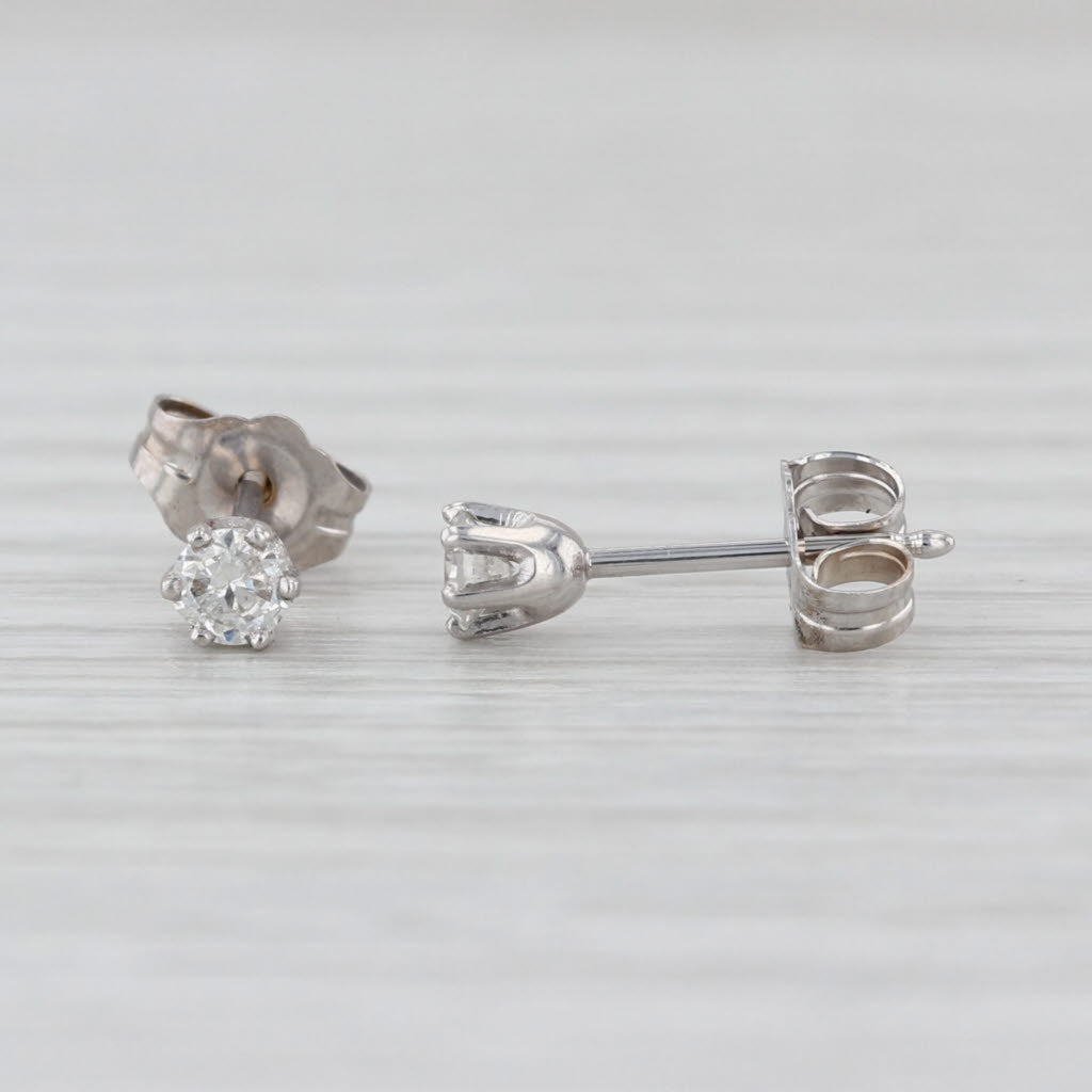 0.18ctw Round Briliant Diamond Solitaire Stud Earrings 10k White Gold Studs
