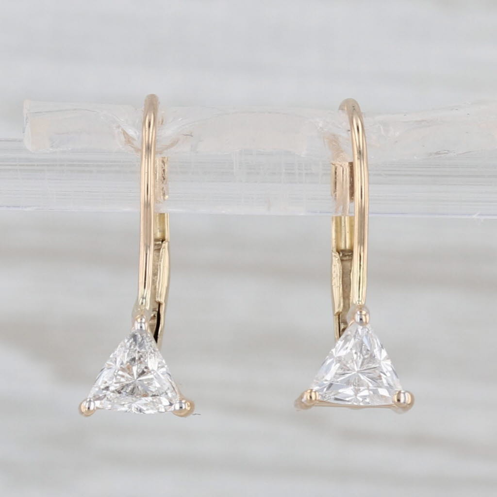 1ctw Trillion Diamond Drop Earrings 14k Yellow Gold Lever Backs