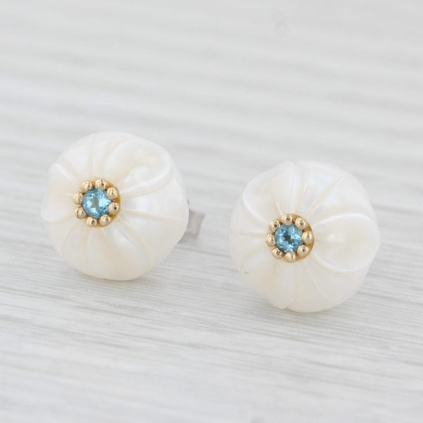 New Cultured Pearl Morning Glory Flower Topaz Stud Earrings 14k Gold Galatea