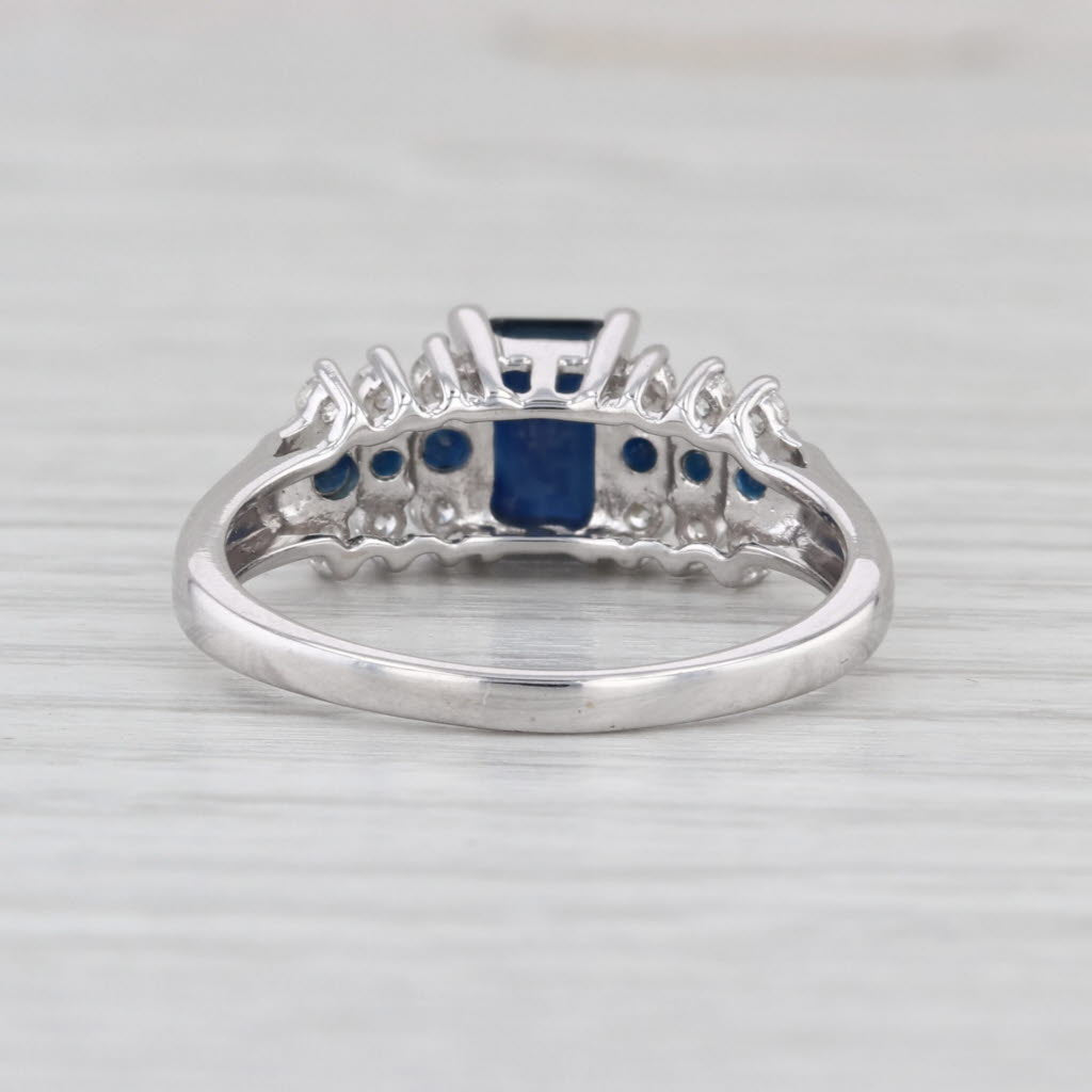 1.85ctw Emerald Cut Blue Sapphire Diamond Ring 10k White Gold Sz 9.25 Engagement