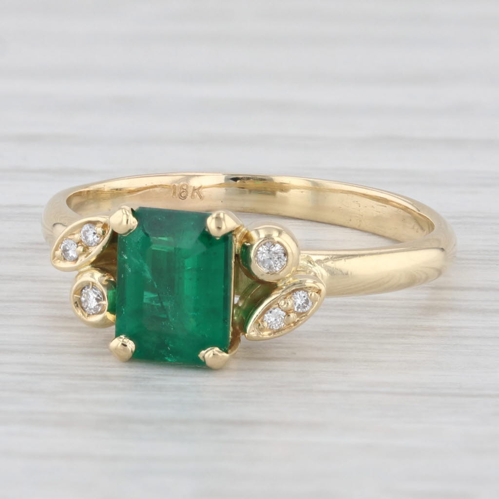 Light Gray 0.92ctw Emerald Diamond 18k Yellow Gold Ring Size 7 GIA