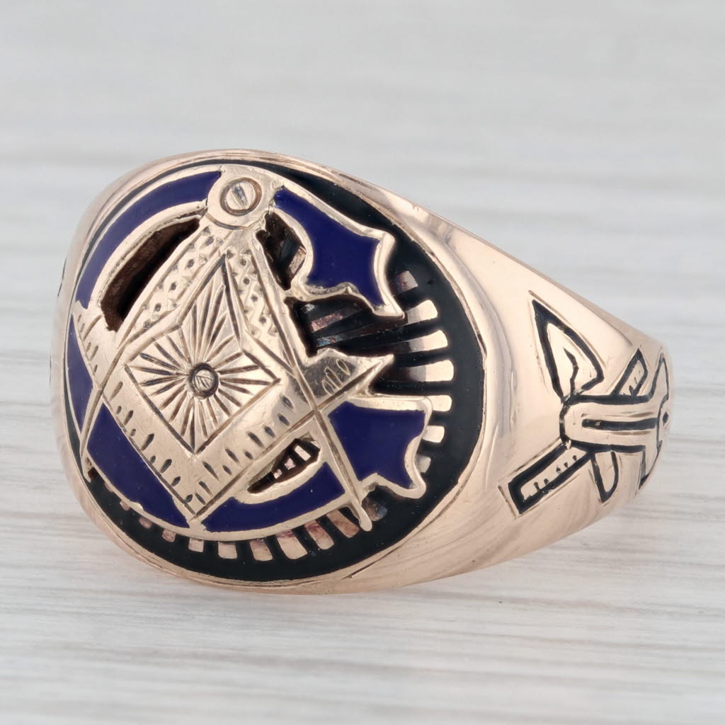 Light Gray Vintage Masonic Blue Lodge Ring 10k Gold Size 8.75 Stylized Signet Cigar Band