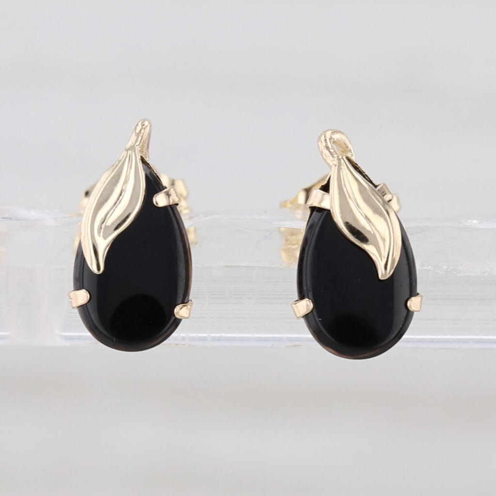Pear Onyx Teardrop Stud Earrings 14k Yellow Gold Studs