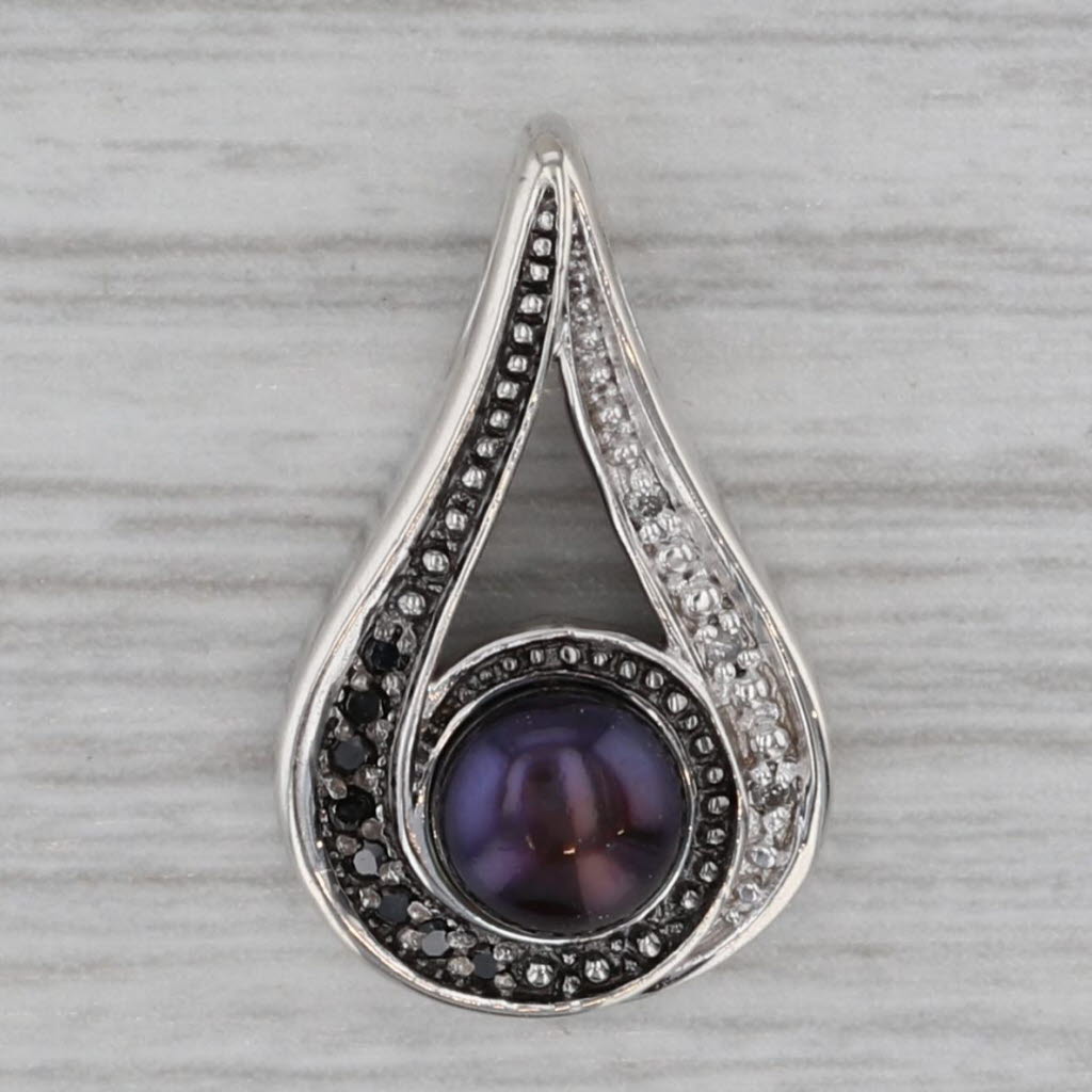 Gray Diamond Black Pearl Sterling Silver Teardrop Pendant