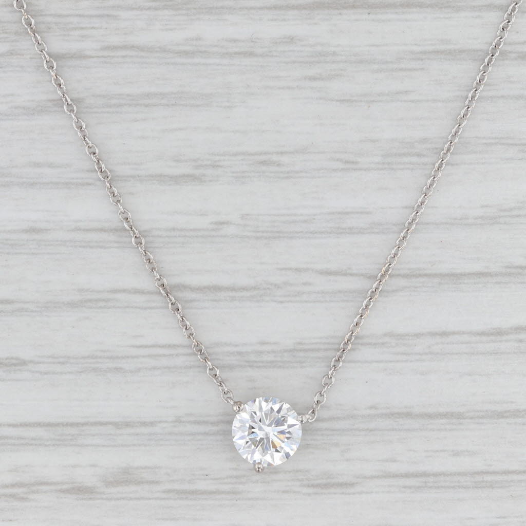 Lab Grown Diamond Pendant Necklace 14k White Gold 18" 1.11ct Round E VVS2 IGI