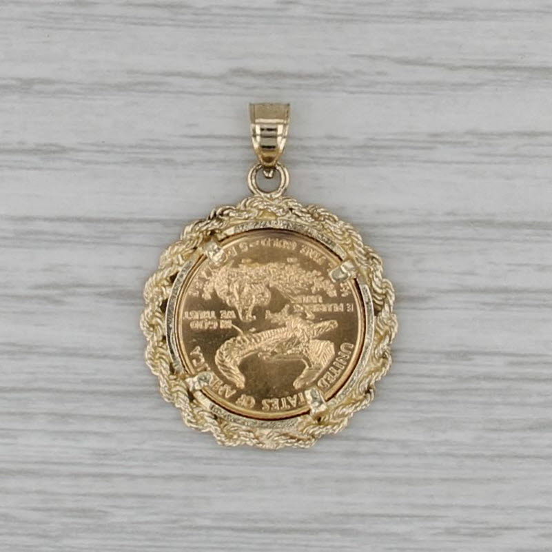 1995 1/10 oz American Gold Eagle Coin Pendant 14k 22k Gold Walking Liberty