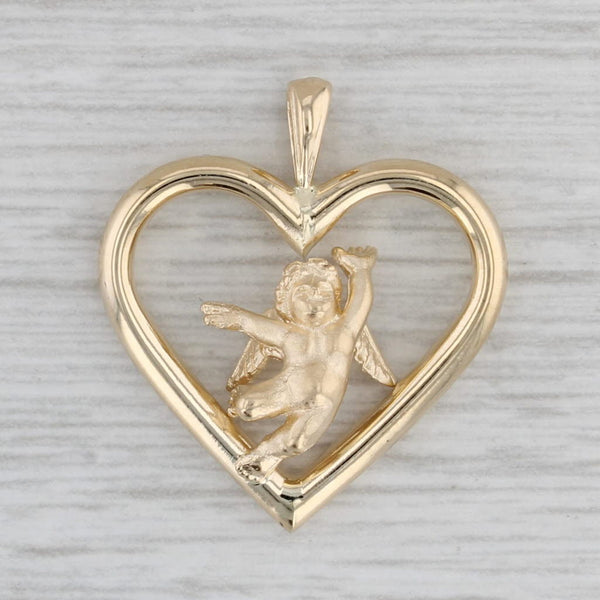 Cherub Heart Pendant 14k Yellow Gold Guardian Angel
