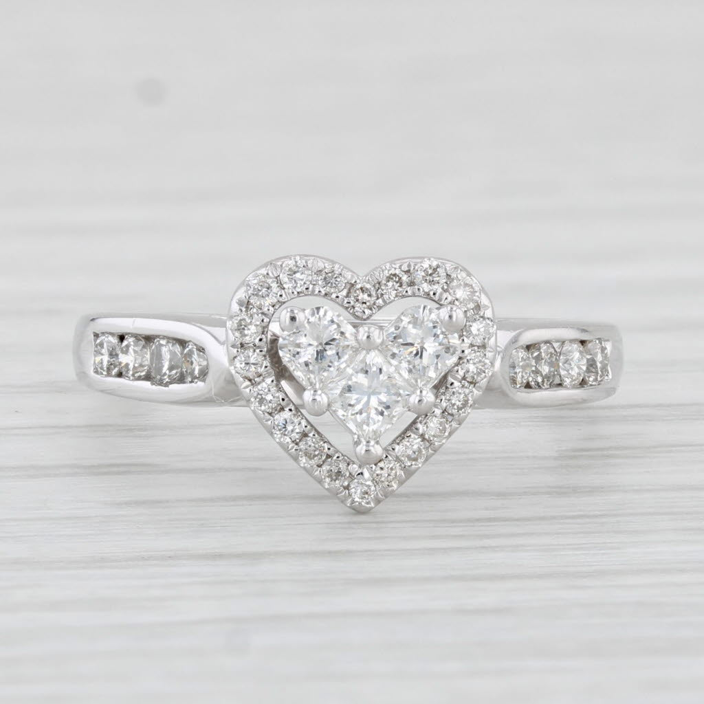 Light Gray 0.56ctw Diamond Heart Halo Ring 14k White Gold Size 5.5 Engagement