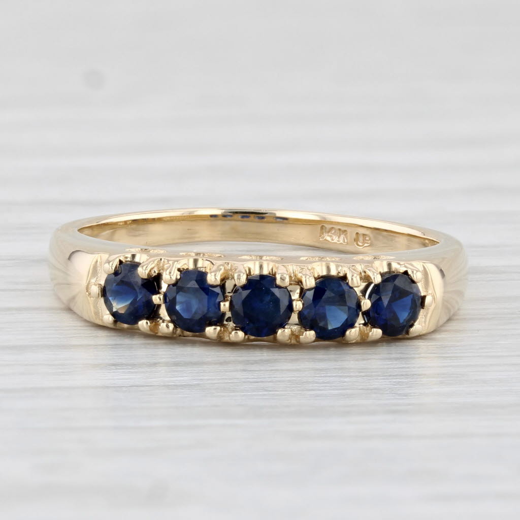 Light Gray 0.65ctw Blue Sapphire Ring 14k Yellow Gold Size 8 Stackable