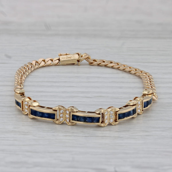 1.98ctw Blue Sapphire Diamond Bracelet 18k Yellow Gold 7.75" Curb Chain