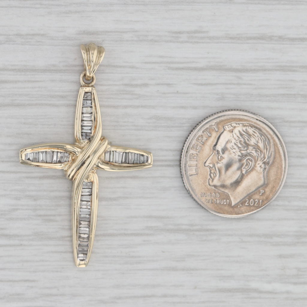 Gray 0.54ctw Baguette Diamond Cross Pendant 10k Yellow Gold Religious Jewelry