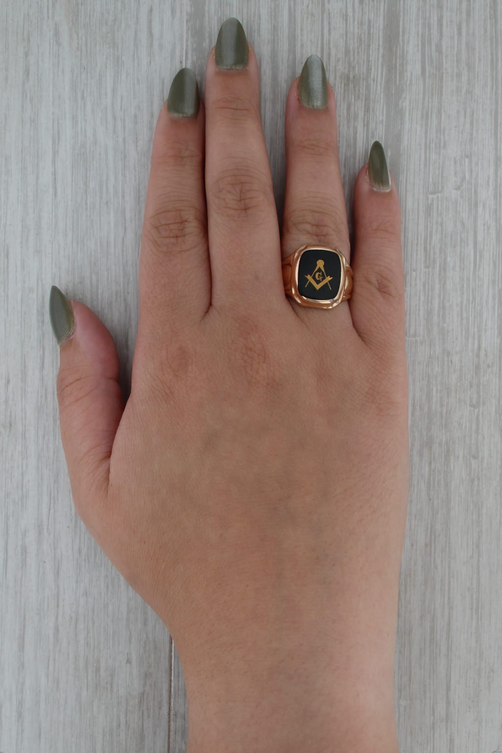 Vintage Onyx Masonic Signet Ring 14k Gold Size 8.75 Blue Lodge Square Compass