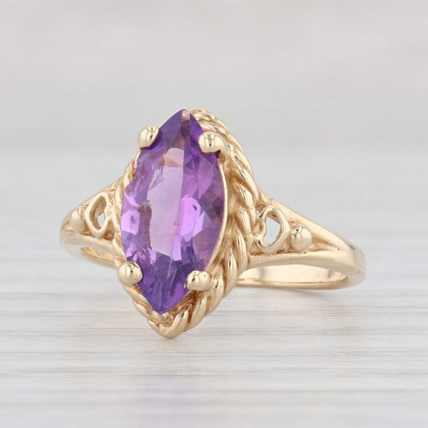 Light Gray 1.45ct Marquise Amethyst Solitaire Ring 10k Yellow Gold Size 5 Heart Accents