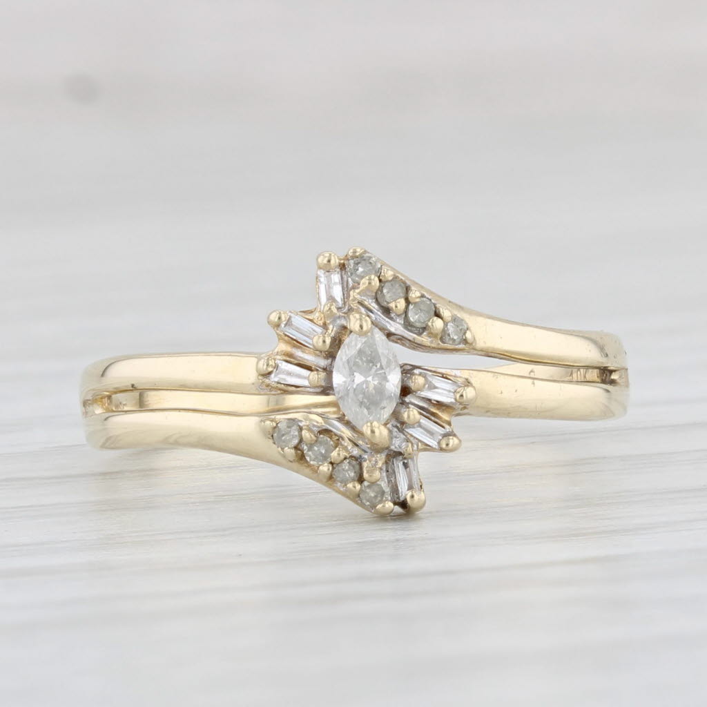 Light Gray 0.12ctw Marquise Diamond Bypass Ring 10k Yellow Gold Size 7.25 Engagement