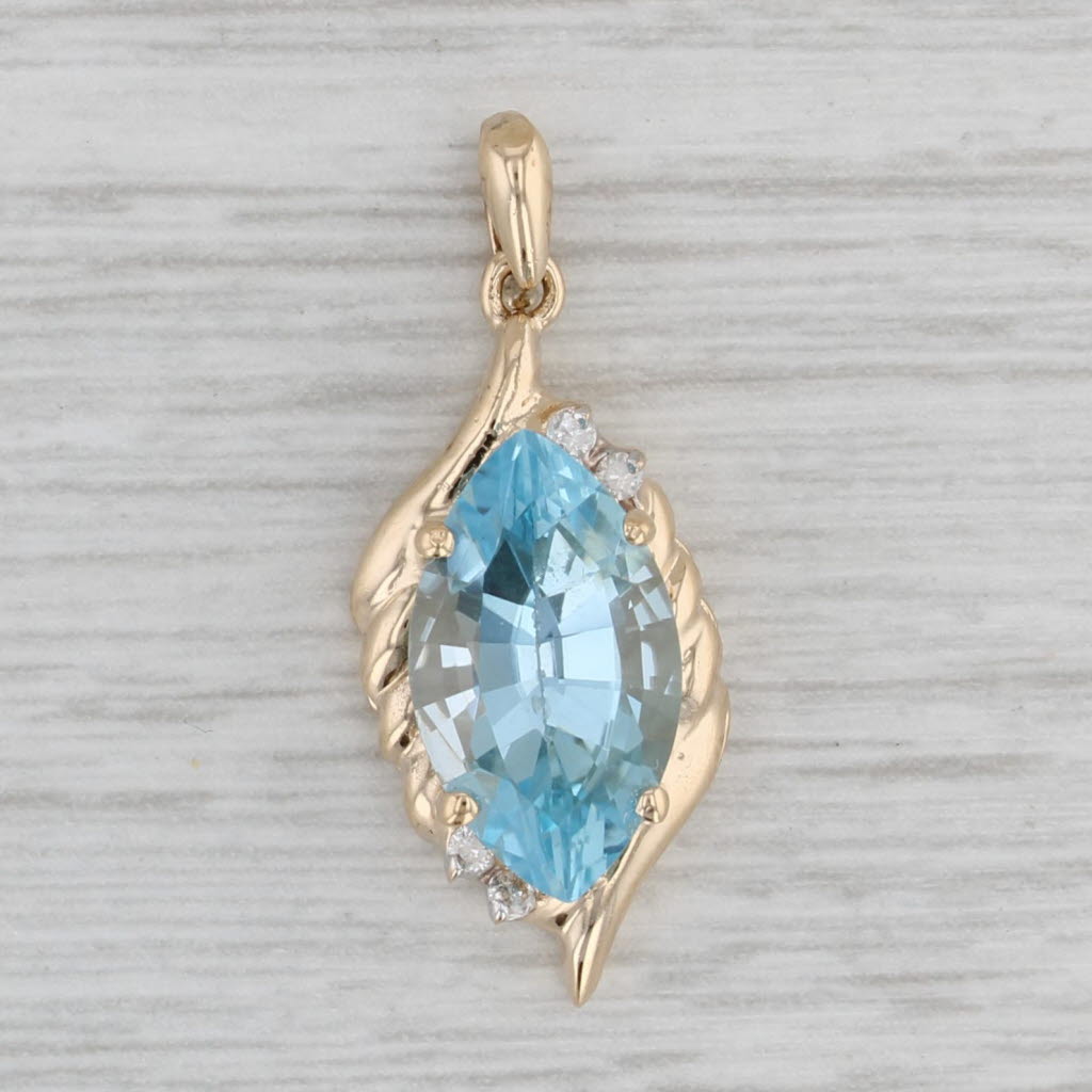 Gray 4.60ctw Marquise Blue Topaz Diamond Pendant 14k Yellow Gold