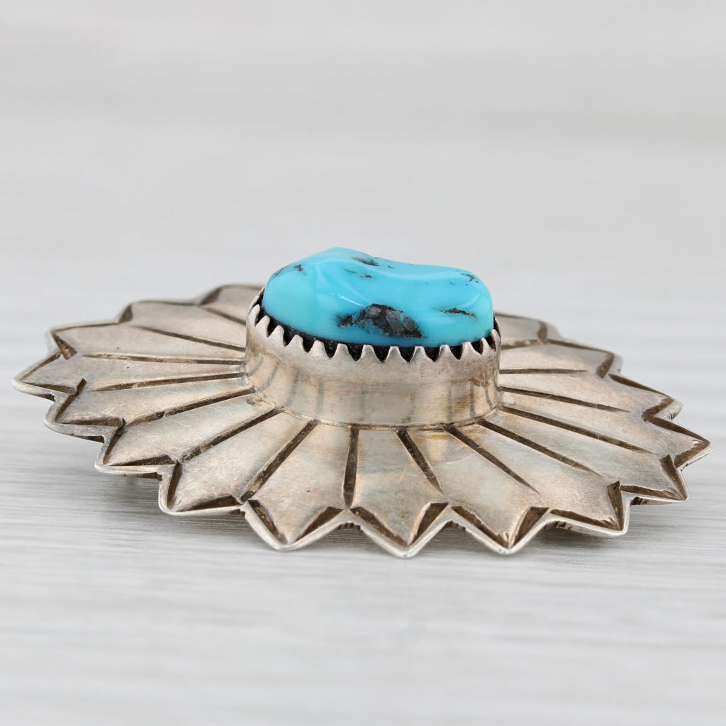 Light Gray Vintage Turquoise Brooch Lowe Sterling Silver Southwestern Pin