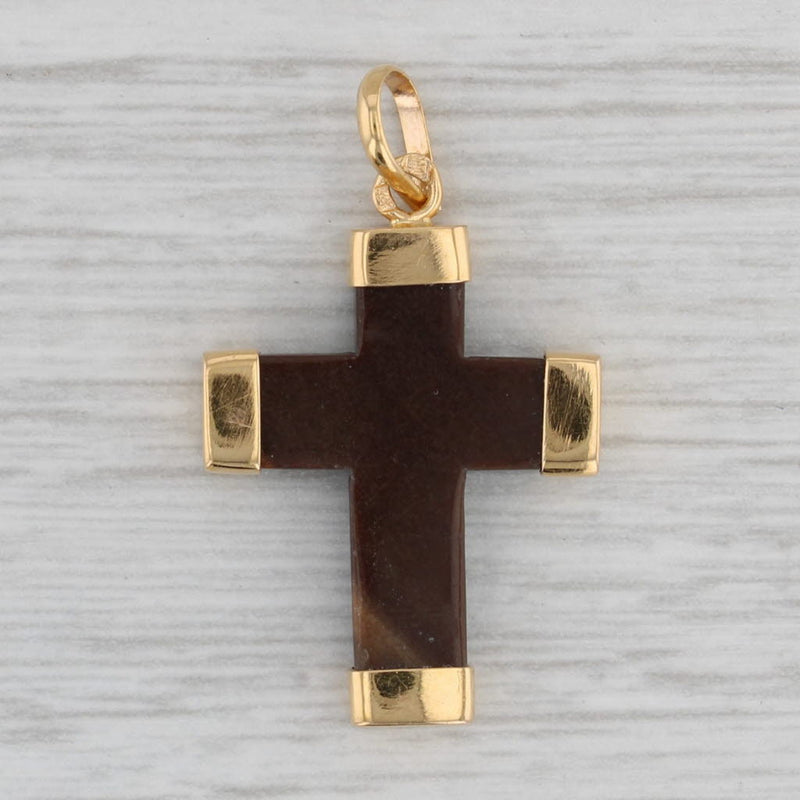 Vintage Quartz Cross Pendant 800 Yellow Gold Small Drop Religious Jewelry