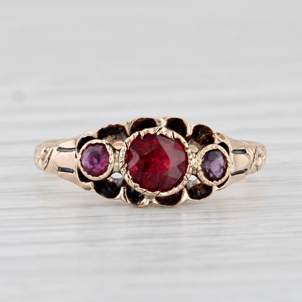 Light Gray Antique Victorian Garnet Ruby Ring 9k Yellow Gold Size 5.5