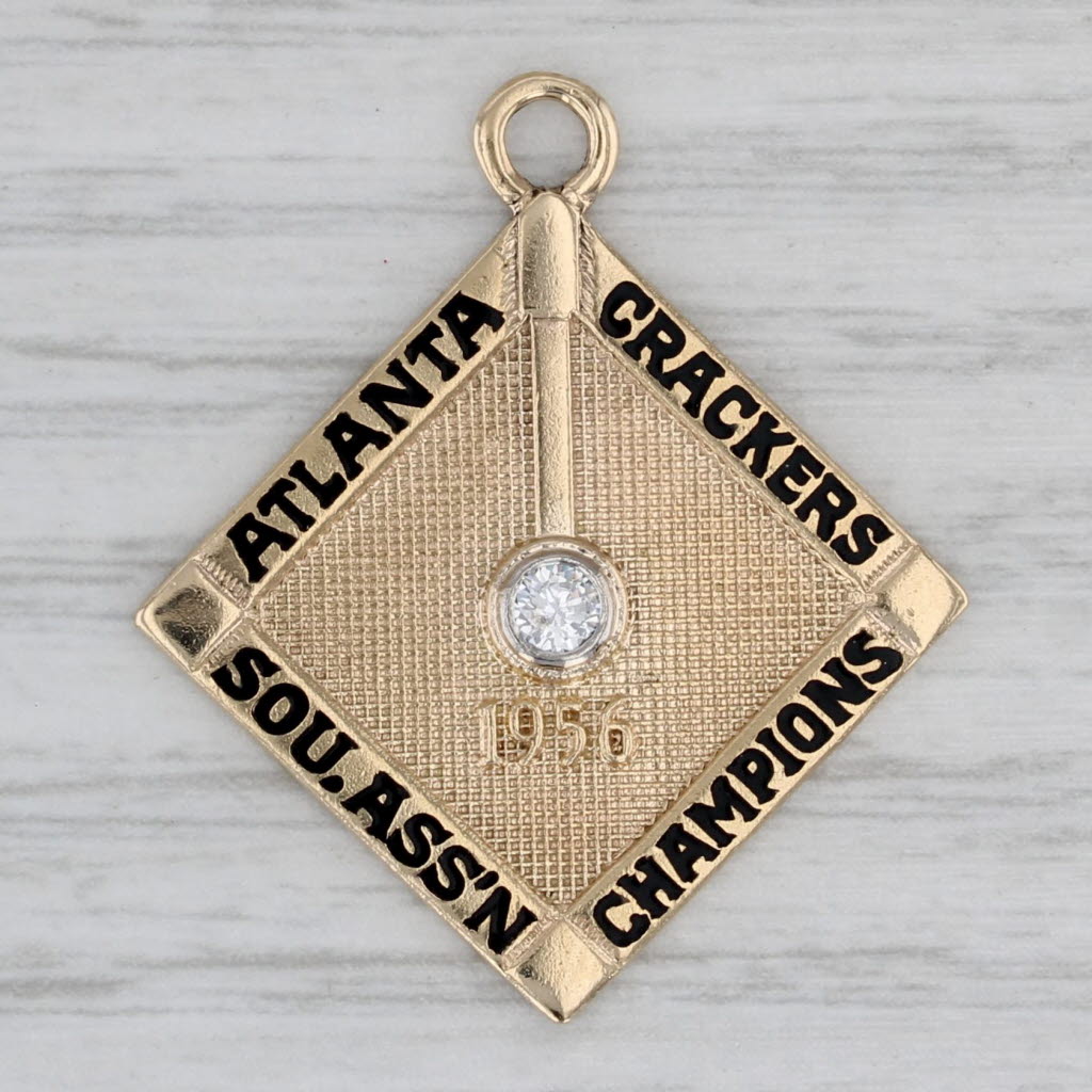 Gray Atlanta Crackers Baseball Championship 1956 Pendant 14k Gold 0.10ct Diamond