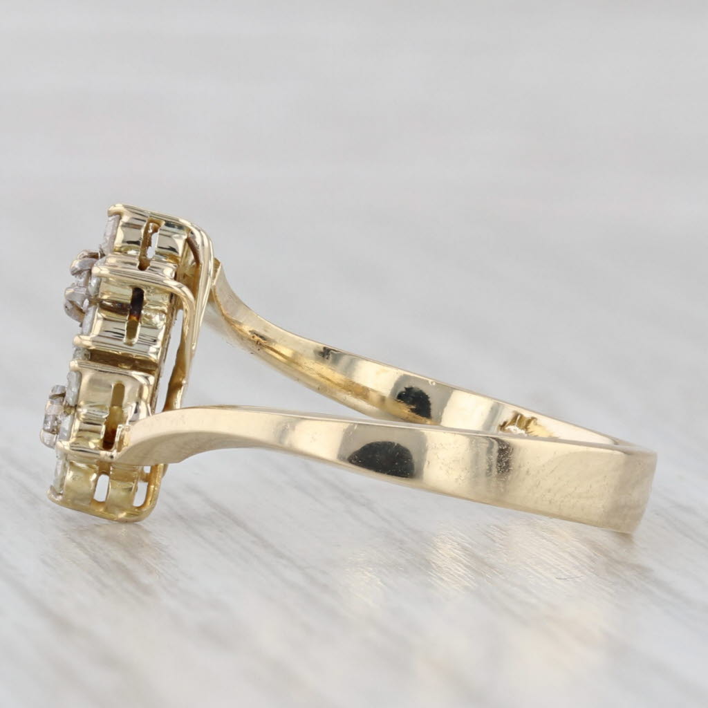 Light Gray 0.20ctw Diamond Flower Cluster Bypass Ring 14k Yellow Gold Size 7.25