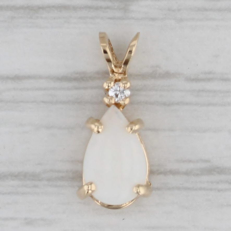 Gray Pear Opal Diamond Teardrop Pendant 14k Yellow Gold Small Drop