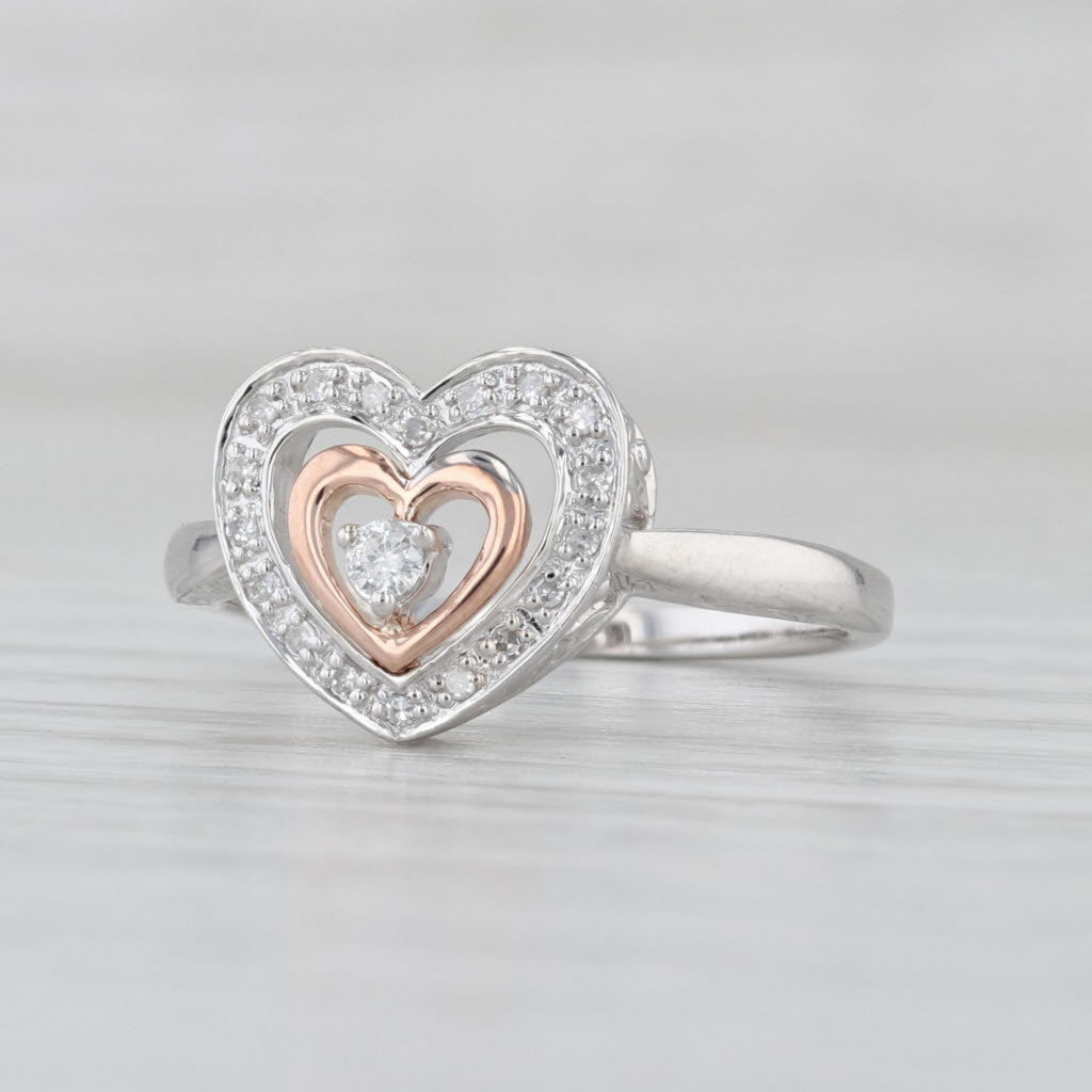 Diamond Double Heart Ring 14k White Rose Gold Size 7