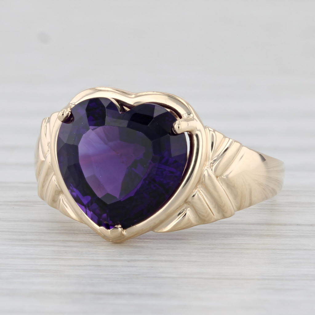 Light Gray 4.50ct Amethyst Solitaire Heart Ring 14k Yellow Gold Size 7.25