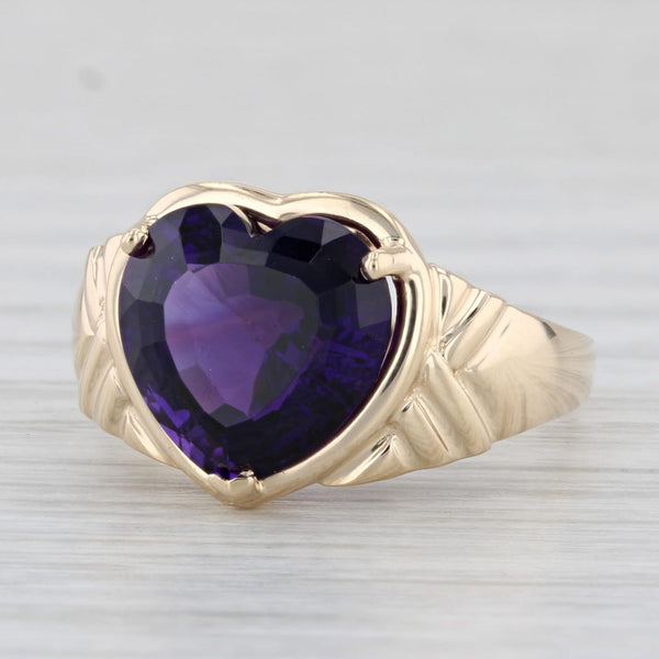 4.50ct Amethyst Solitaire Heart Ring 14k Yellow Gold Size 7.25