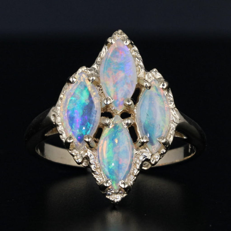 Dark Gray Colorful Opal Cluster Ring 14k Yellow Gold Size 6