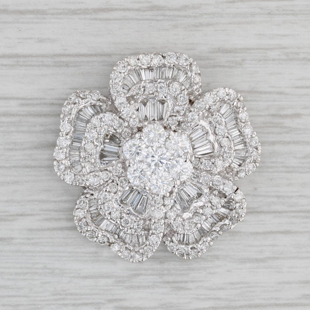 Gray 2.25ctw Diamond Flower Pendant 18k White Gold Floating Drop