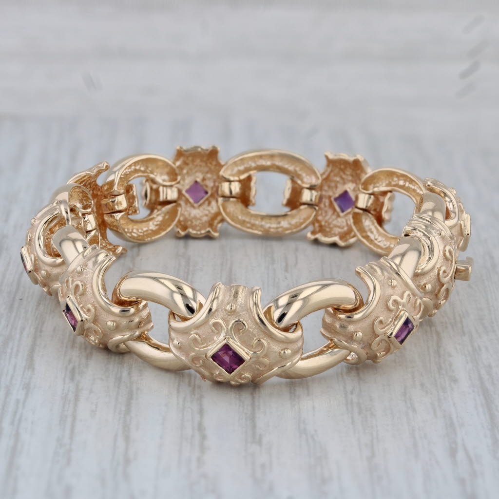 Gray 3.22ctw Dankner 1.64ctw Amethyst Garnet Bracelet 14k Yellow Gold 6.75"