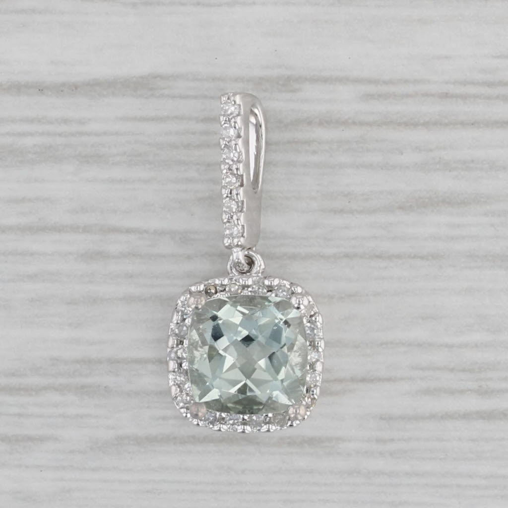 Gray Prasiolite Green Amethyst Diamond Halo Pendant 14k White Gold