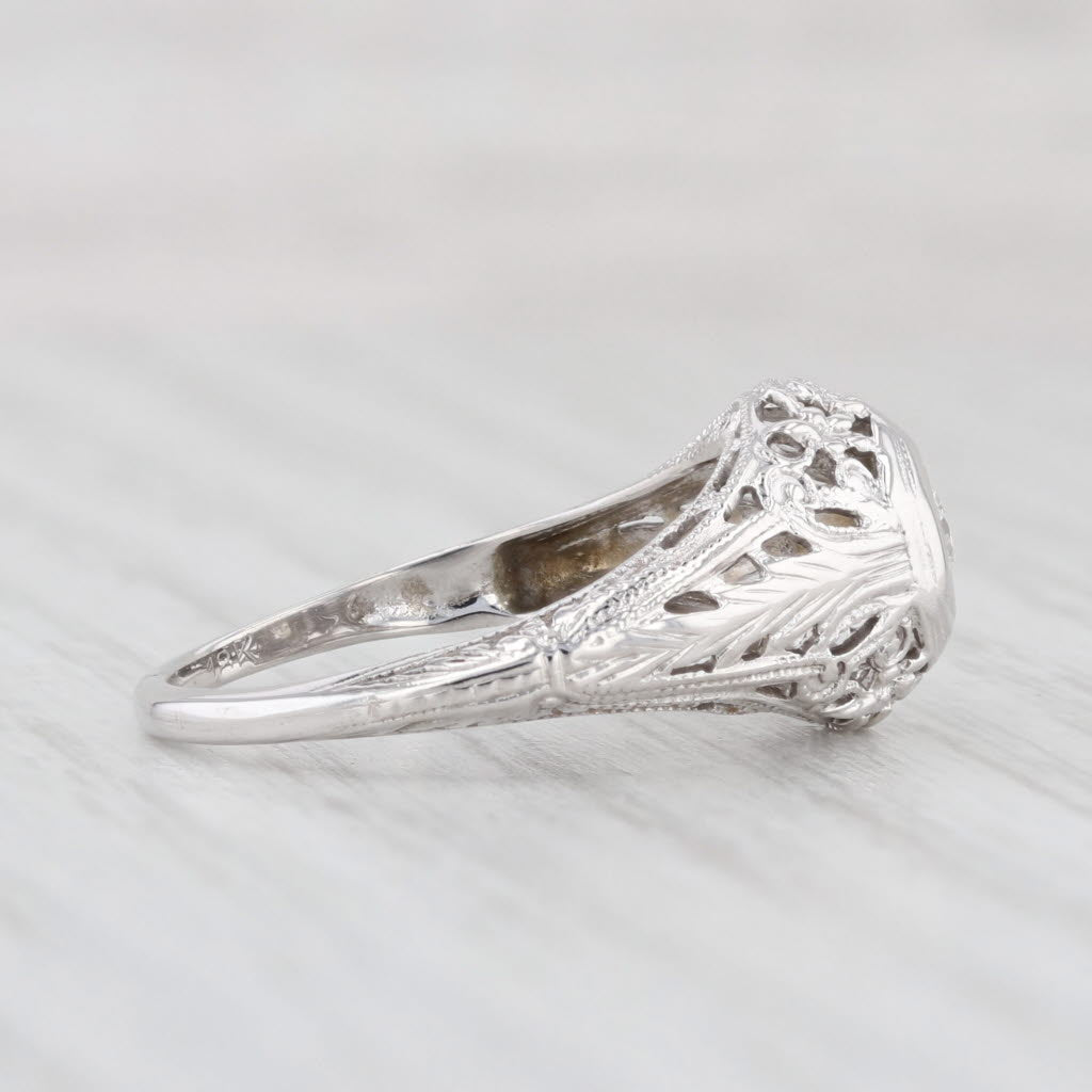 Light Gray Art Deco Diamond Solitaire Ring 18k White Gold Engagement Floral Filigree