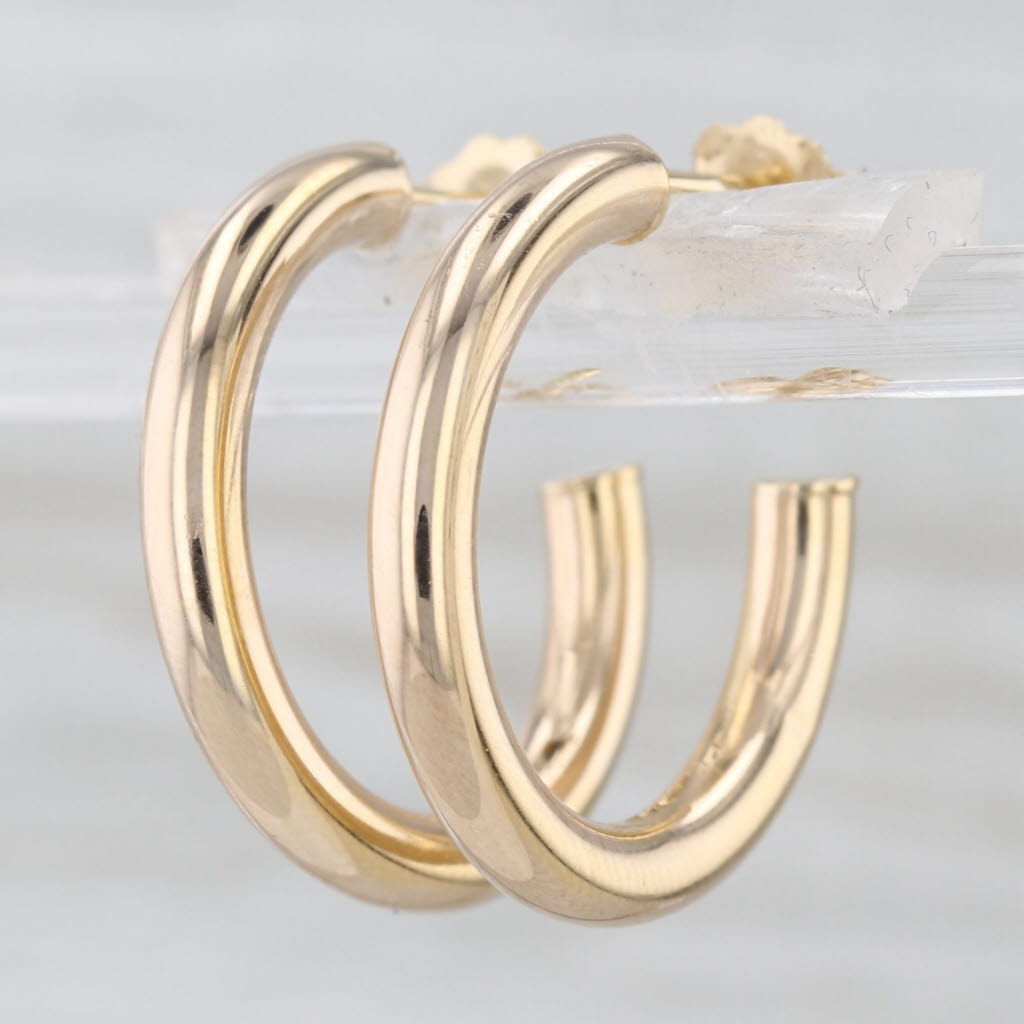 C-Hoop Earrings 14k Yellow Gold Round Hoops Butterfly Backs