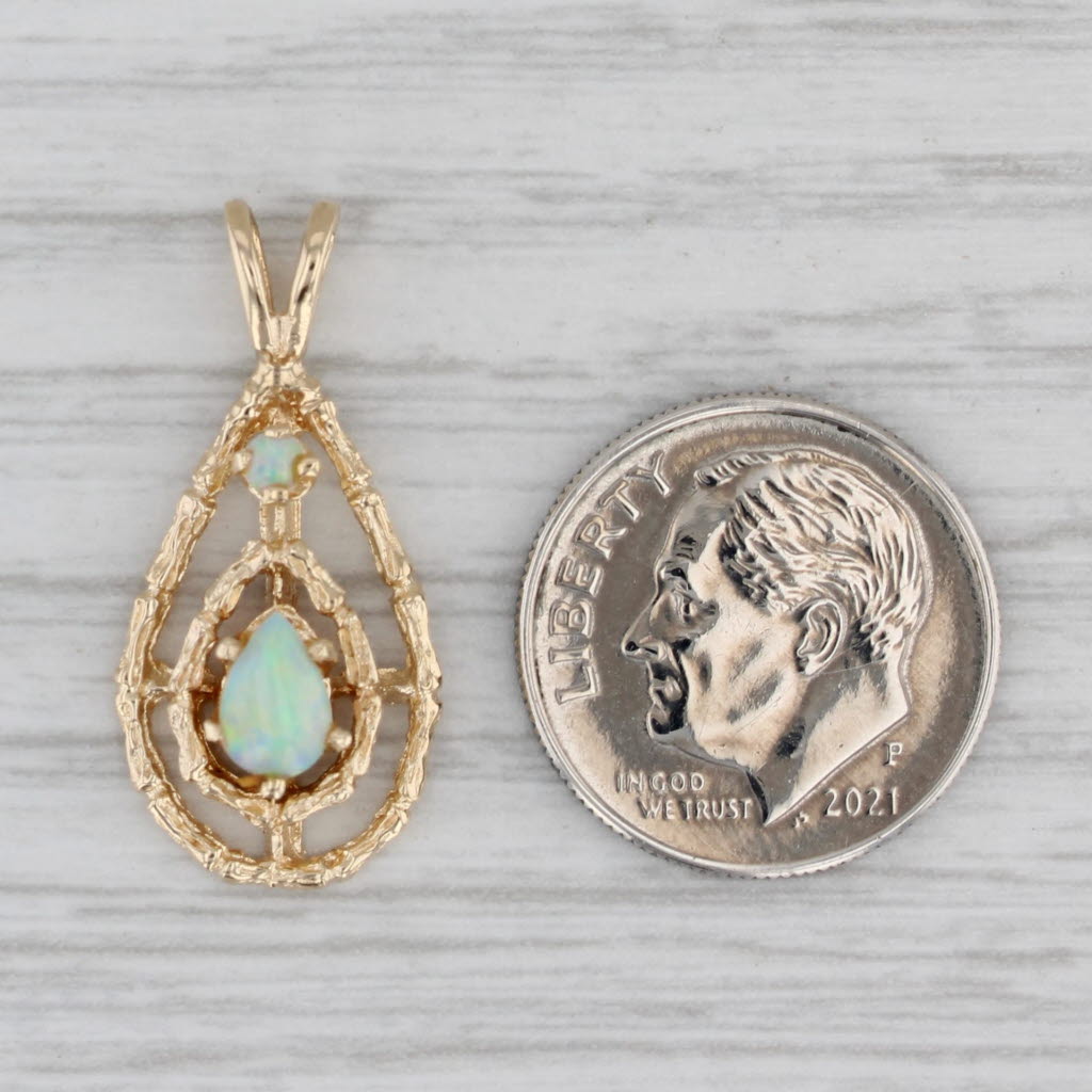 Gray Pear Opal Bamboo Teardrop Pendant 14k Yellow Gold